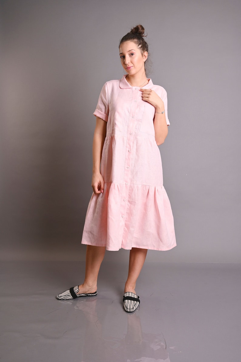 Rose Linen Dress, Italian Linen Dress, Summer Dress, Plus Size Linen Dress, Loose Linen Dress, Women Linen Dress, Collar Linen Dress, Gabyga image 2