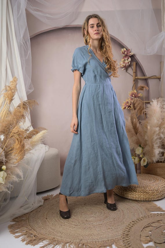 Long Wrap Linen Dress, Linen Dress for Women, Bridesmaid Dress, Plus Size Linen, Summer Wrap Linen Dress, Wedding Linen Dress
