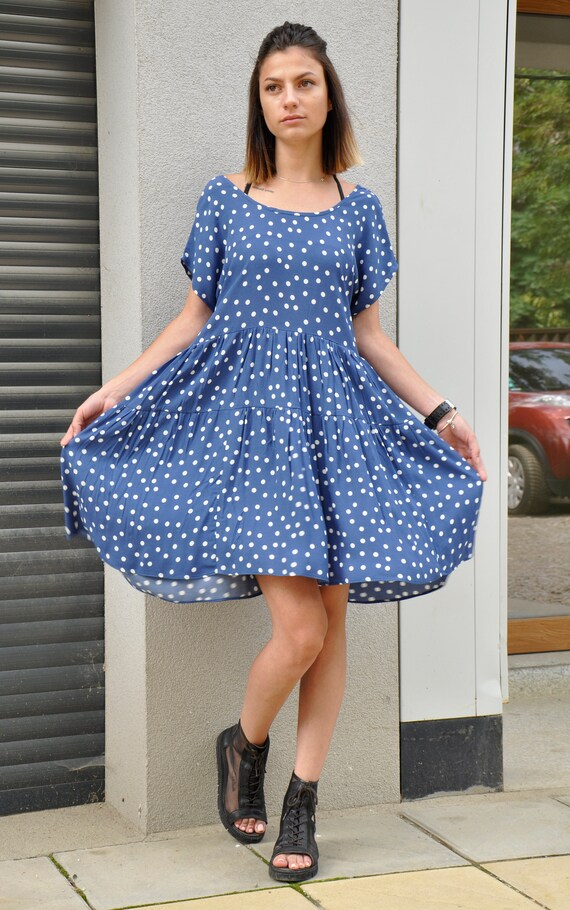plus size blue polka dot dress