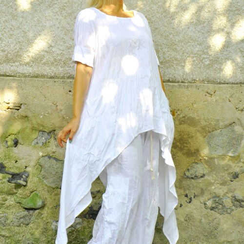100% White Linen Tunic, Beach Tunic, Natural Linen Dress Top, Asymmetric Tunic Top, Linen Clothing Women, Summer Linen Top, Plus Size Linen