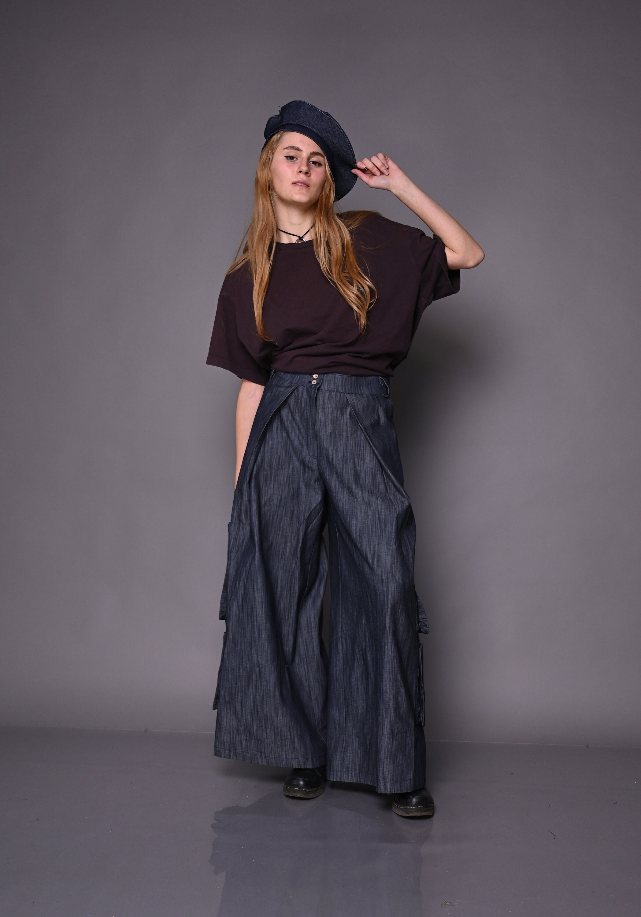 Denim Palazzo Pants, Wide Leg Trousers, High Waisted Pants Denim Palazzo Pants, Wide Leg Trousers, High Waisted Pants