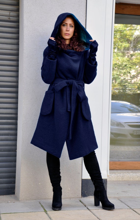 minimalist coat, navy coat, hooded coat, wool coat, winter coat, warm jacket 1842 minimalist coat, navy coat, hooded coat, wool coat, winter coat, warm jacket 1842