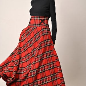 Long Plaid Skirt, Winter Woolen Skirt, Red Maxi Skirt With Pockets, Check Skirt, Tartan Skirt, High Waist Skirt, Womens Clothing, Winter
