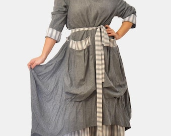 Abito lungo grigio in lana, abito invernale oversize con fodera e tasche, abito in lana taglie forti, abito lungo caldo e morbido in lana, abbigliamento taglie forti
