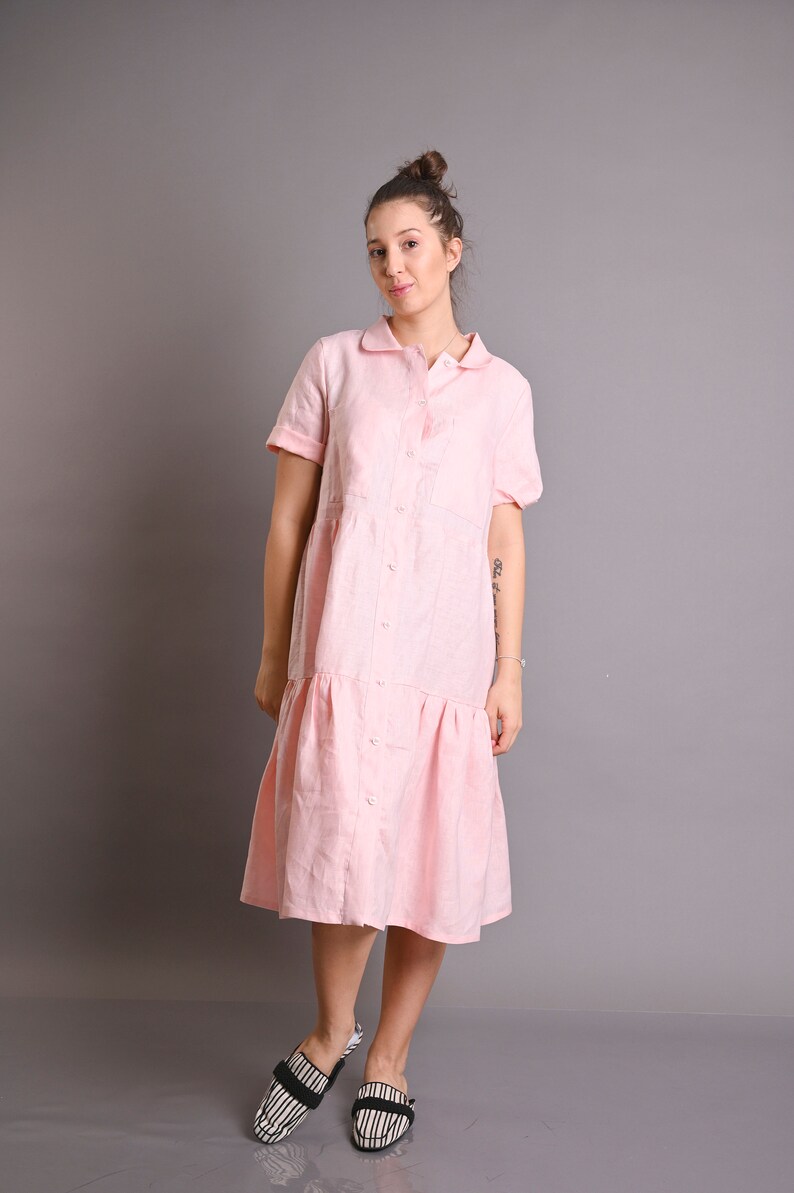 Rose Linen Dress, Italian Linen Dress, Summer Dress, Plus Size Linen Dress, Loose Linen Dress, Women Linen Dress, Collar Linen Dress, Gabyga image 8