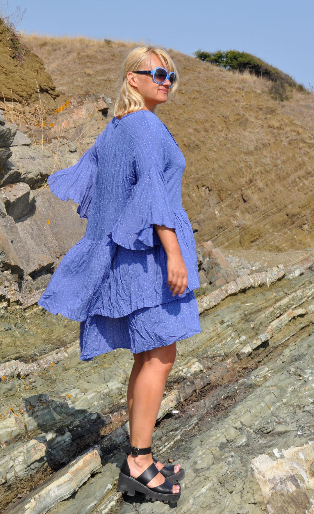 Woman Maxi Blue Dress/ Plus Size Dress/ Blue Viscose Dress/ - Etsy UK