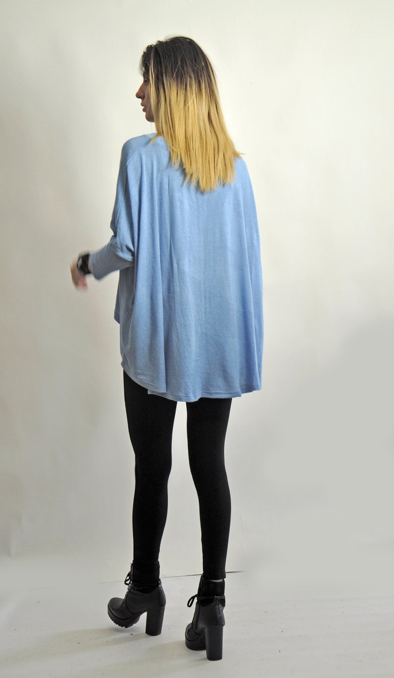 New Light Blue Tunic Maxi Top Loose Top Soft Mohair Knit Top Maxi Long sleeves Tunic Plus size Elegant Top Woman Soft wool topT19008