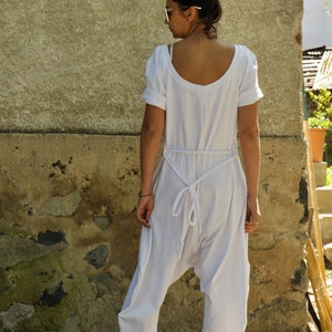 Harem Jumpsuit Women, White Jumpsuit, Yoga Jumpsuit, Cotton Jumpsuit, Drop Crotch Overall, Wide Leg Jumpsuit, Overall Women, Plus Size zdjęcie 2