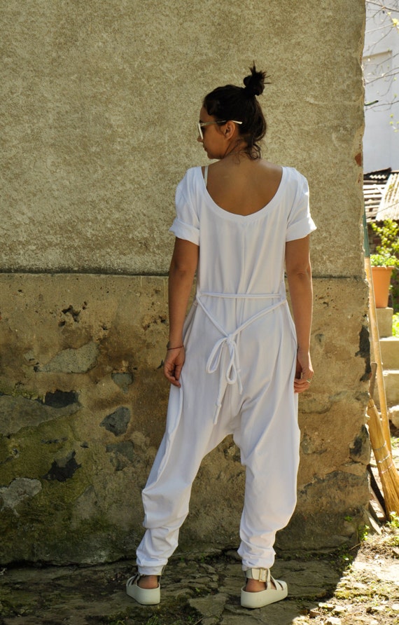 Harem Jumpsuit Women White Jumpsuit Yoga Jumpsuit Cotton -   Jumpsuits  for women, Womens jumpsuits casual, Womens white jumpsuit