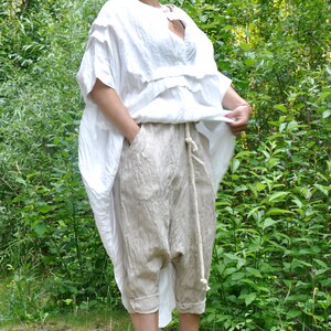 Organic Linen Outfit, Flowy Top and Harem Pants, Plus Size Summer Set image 5