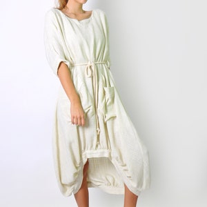 Robe ample en lin ivoire, robe longue avec poches, robe douce de style minimaliste pour femme, robe de soirée en lin, robe grande taille, vêtements en lin image 5