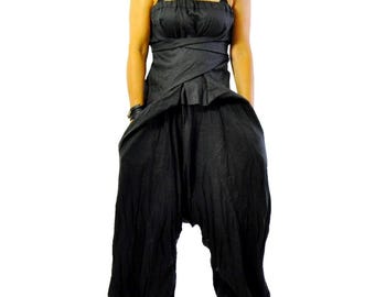 Black Linen Jumpsuit Dress, Extravagant Women's Overall
