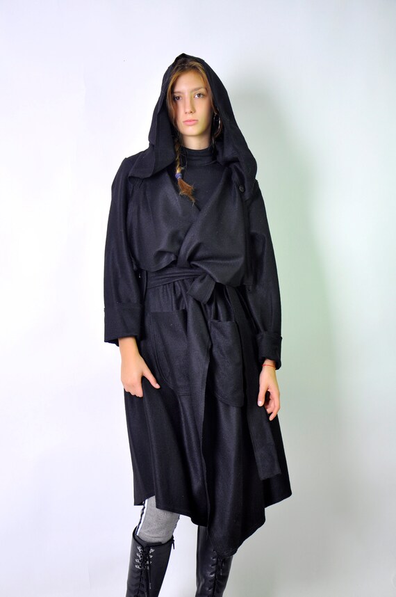 Black Trench Coat Womens Long Cardigan Coat Goth Clothes Hooded Jacket Swing Wool Coat Extravagant Fleece Jacket Women Hooded Coat Etsy Canada