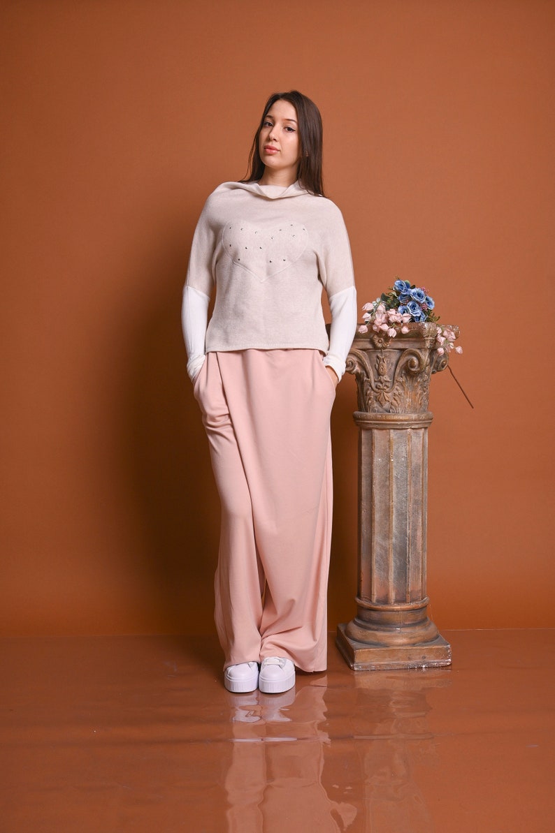 Blush Pink Pants For Women, Wide Leg Pants, Skirt Pants, Plus Size Clothing, Womens Loose Pants, Designer Pants, Oversized Pants,Pink Design image 5