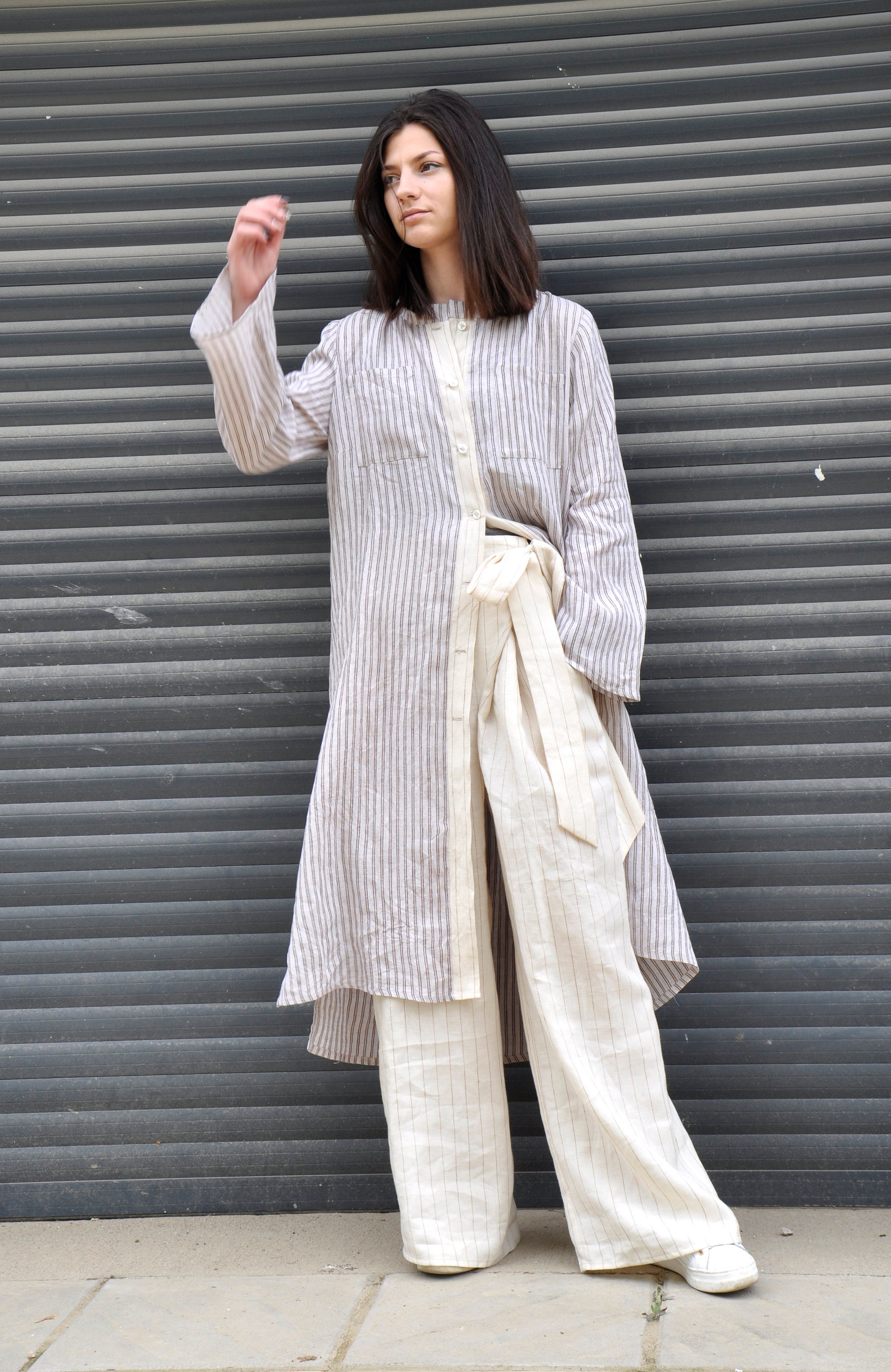 Linen Matching Suit Set Plus Size Women Outfit Linen Pants Suit