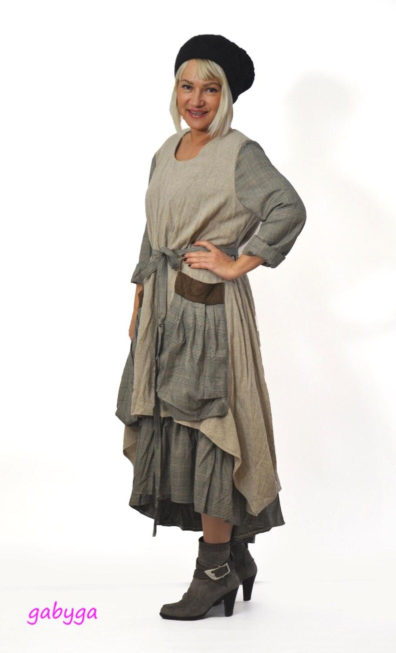 Wool Beige Dress, Cottage Core Dress, Merino Wool Dress, Boho Winter Dress, Winter Warm Kaftan, Lined Wool Dress with Big Pockets image 4