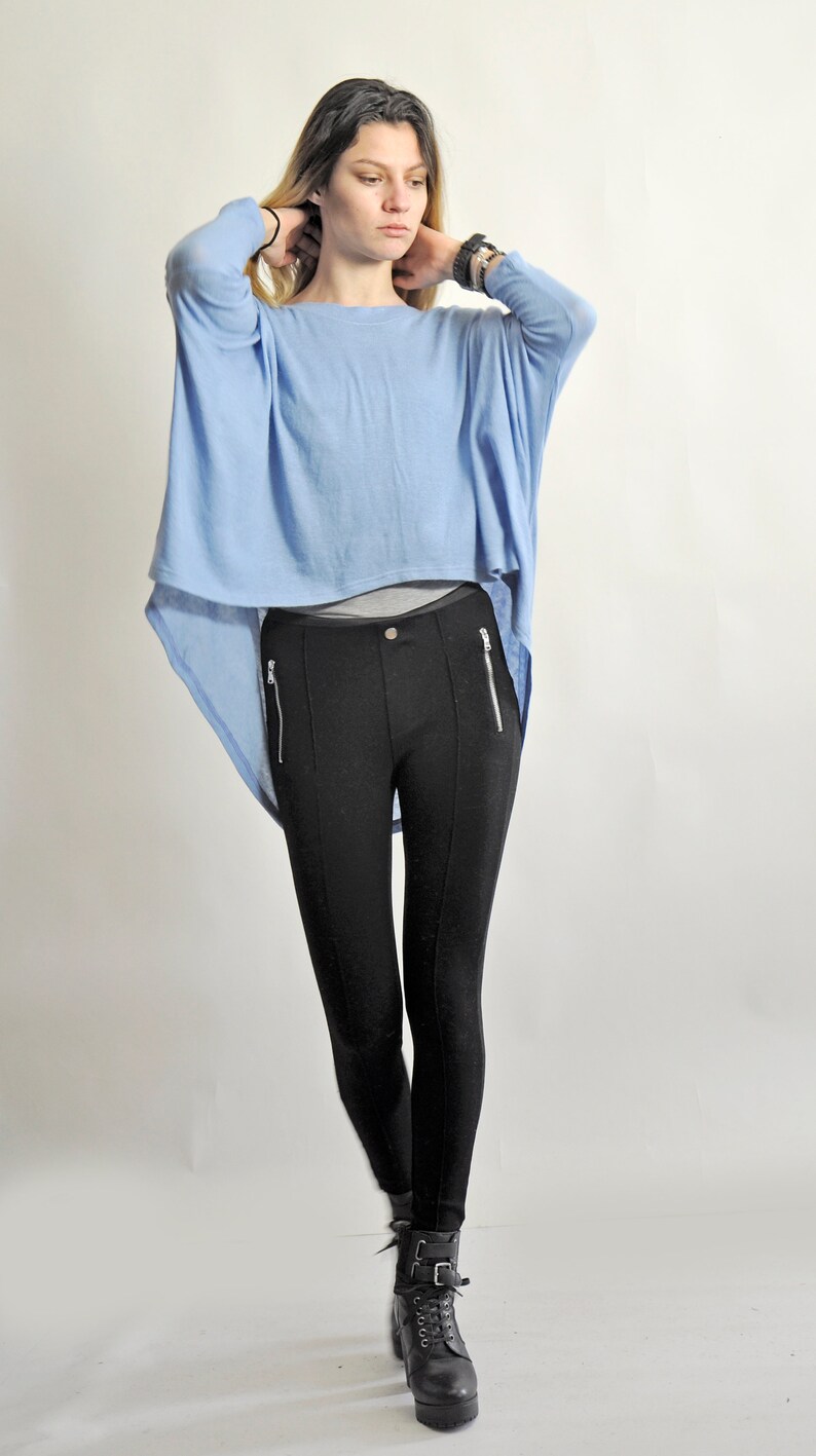 New Light Blue Tunic Maxi Top Loose Top Soft Mohair Knit Top Maxi Long sleeves Tunic Plus size Elegant Top Woman Soft wool topT19008