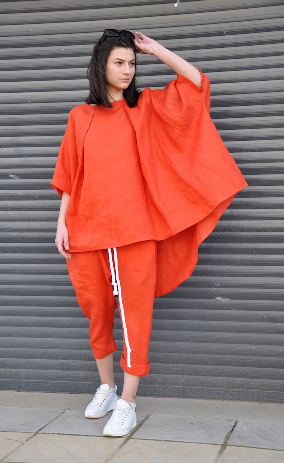 Orange Outfit Linen Set Pants Set ...