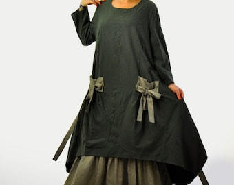 Cozy Wool Winter Maxi Dress with Long Sleeves, Belt and Pockets – Warm Everyday Dress with Lining, Warm Wool Dress, Plus Size Fall Dress