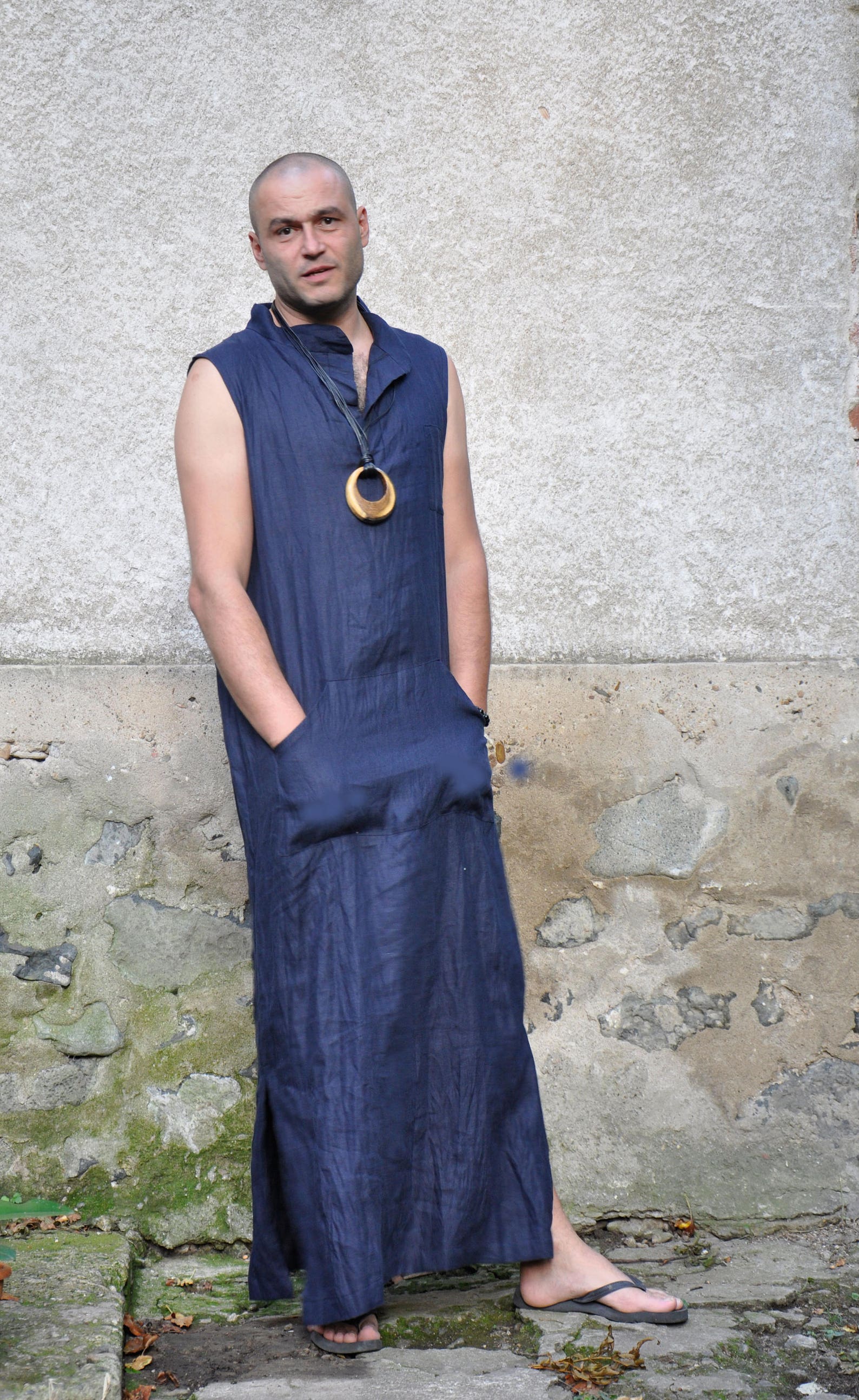 Dark Blue Tunic Linen Men Tunic Linen Men Dress Linen Robe - Etsy