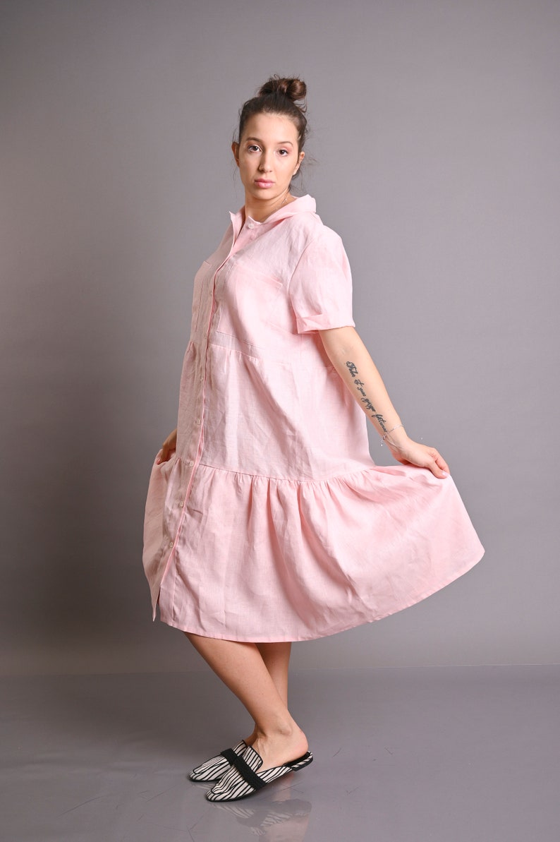 Rose Linen Dress, Italian Linen Dress, Summer Dress, Plus Size Linen Dress, Loose Linen Dress, Women Linen Dress, Collar Linen Dress, Gabyga image 6