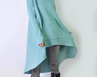 Mint Oversized Hoodie, Warm Cotton Fleece with Thumb Holes and Long Sleeves