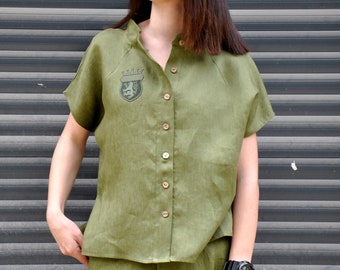 Linen Shirt, Military Green Tshirt, Linen Tee, Summer Tshirt, Linen Clothing, Plus Size Linen Shirt, Linen Tshirt, Army Green Shirt, Gabyga
