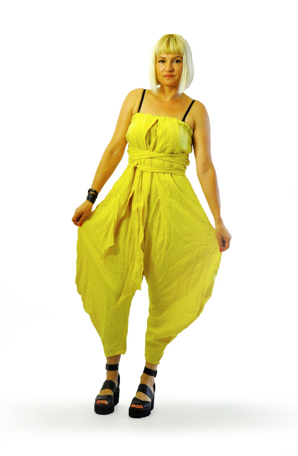 Jumpsuit Women Linen Jumpsuit Yellow Jumpsuit Harem Etsy