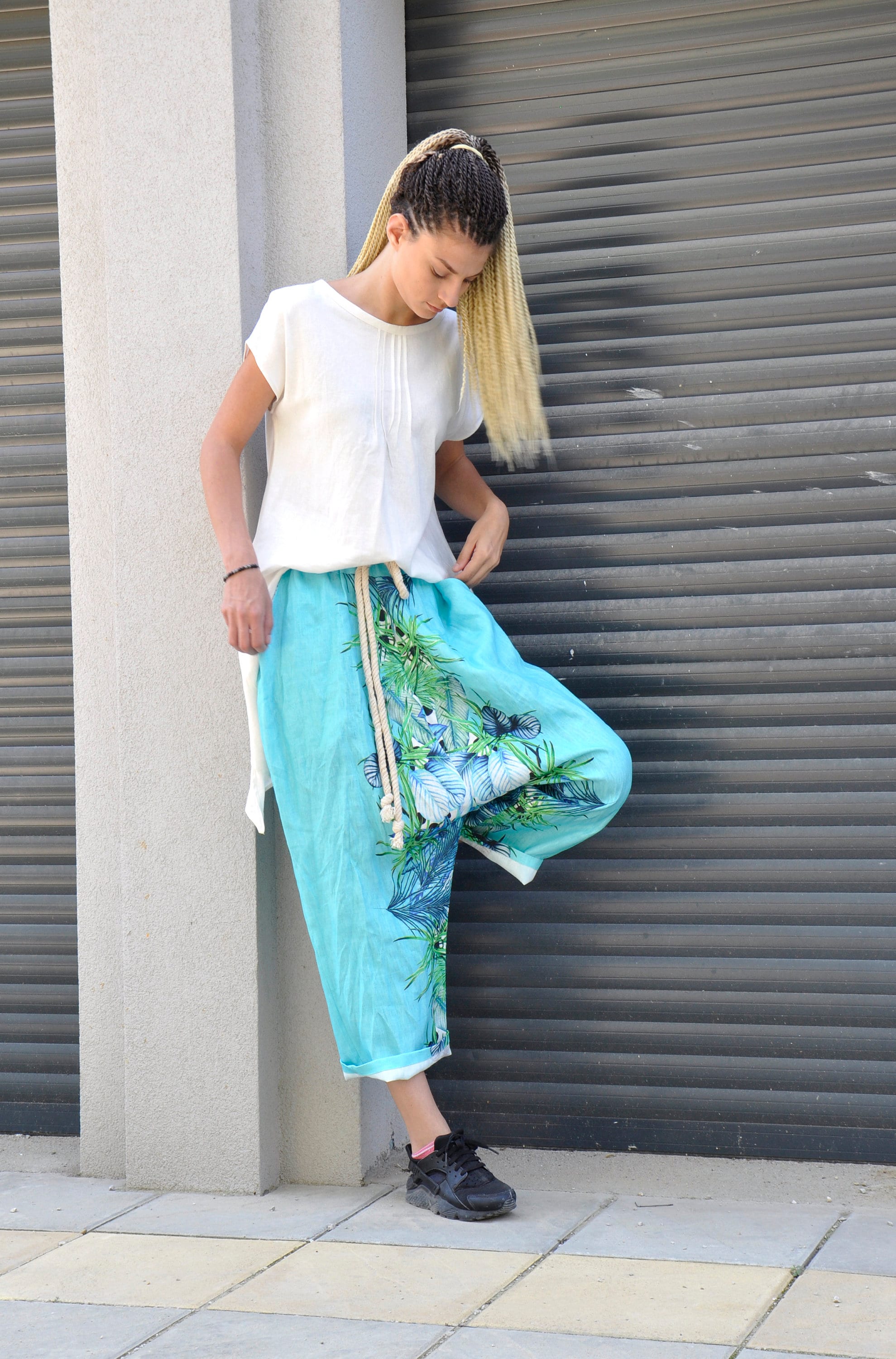 plus size white linen pants