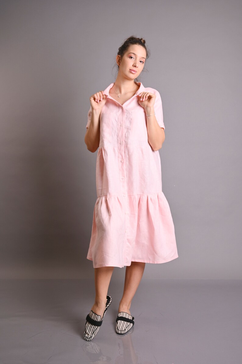 Rose Linen Dress, Italian Linen Dress, Summer Dress, Plus Size Linen Dress, Loose Linen Dress, Women Linen Dress, Collar Linen Dress, Gabyga image 3