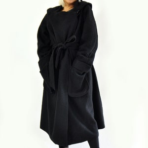 Wool Coat, Maxi Coat, Long Wool Coat, Plus Size Coat, Black Wool Coat, Oversize Clothing, Coat For Women, Black Hooded Coat, Warm Coat Hood image 5