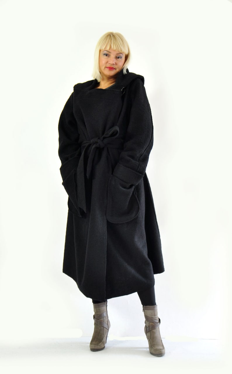 Wool Coat, Maxi Coat, Long Wool Coat, Plus Size Coat, Black Wool Coat, Oversize Clothing, Coat For Women, Black Hooded Coat, Warm Coat Hood image 5