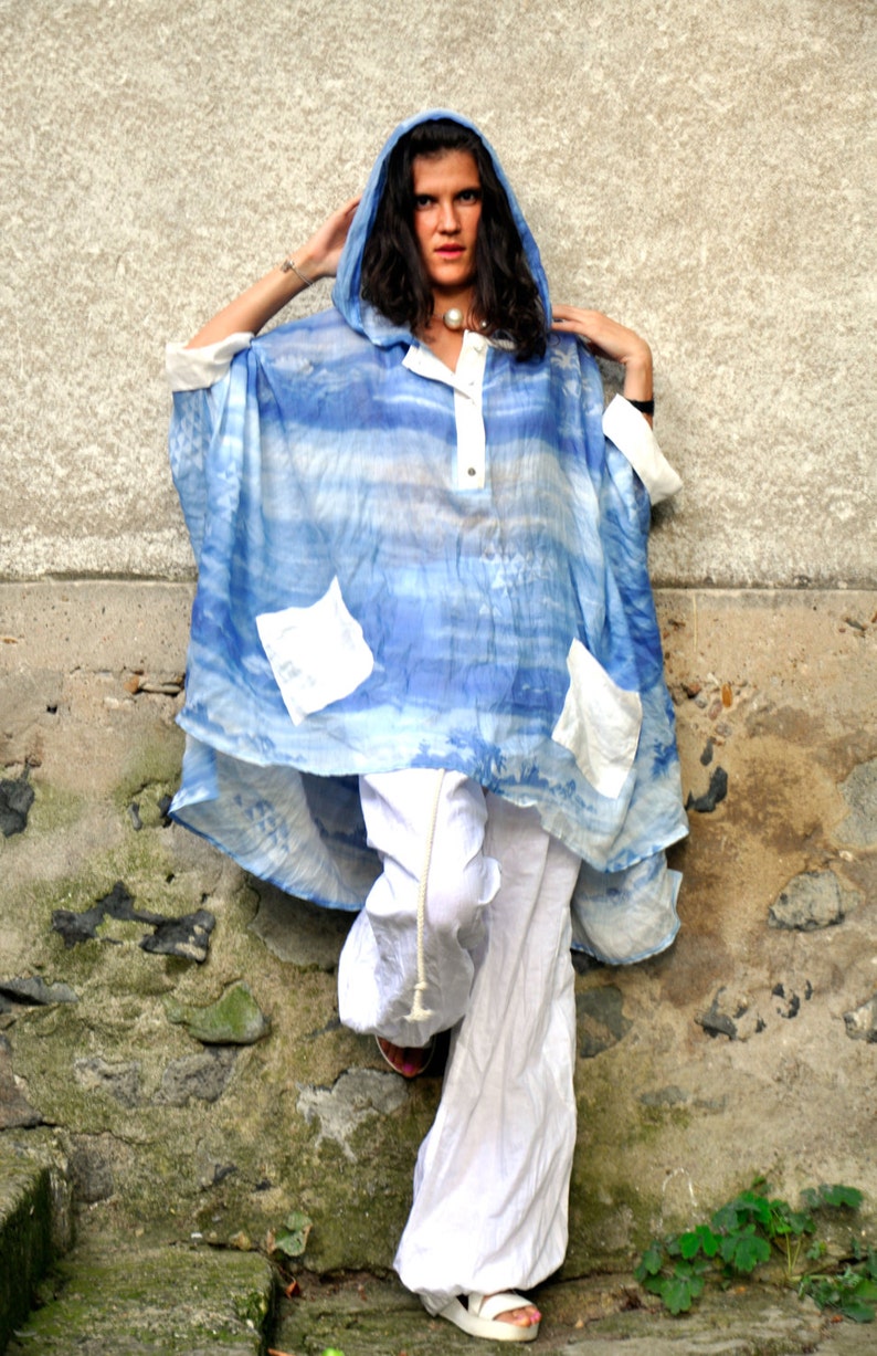 Linen SETWhite loose pants and blue cotton silk tunicmaxi setWoman summer plus size tunic and pantsLinen pantsBlue maxi tunicS0240