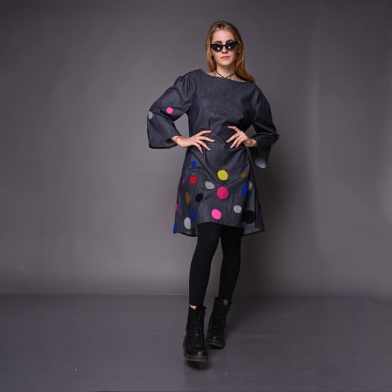 blue jean dress with tights St. Tropez Softly Quilted Denim Dress, Oversized Silhouette – Dizzy-Lizzie main image 0