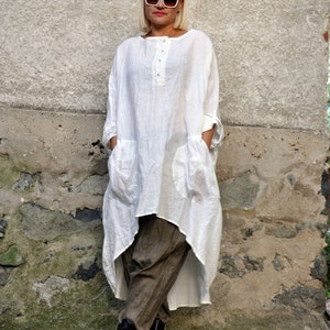 Linen Tunic, Plus Size Clothing, Linen Clothing, Tunic Women, Shirt Tunic, Oversized Tunic, White Tunic, White Linen Shirt, Asymmetric Tunic