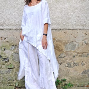 Women Linen Set Of Tunic And Pants, Linen Clothing For Women, White Linen Pants, Plus Size Clothing, White Linen Tunic, Linen Outfit, Gabyga