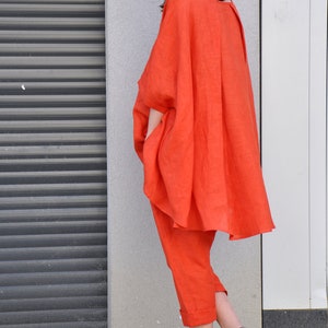 Batwing Sleeves Linen Tunic, Plus Size Linen Clothing, Kaftan Blouse Top, Oversize Linen Tunic, Summer Tunic Top Women, Orange Tunic image 8