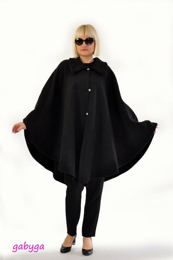 keuken Supplement Polijsten Wollen Cape Coat Zwarte Wintermantel Gothic Jas Plus Size - Etsy België