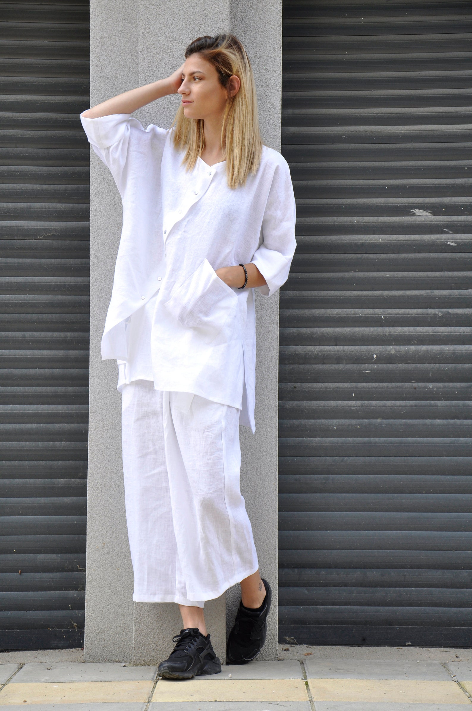 White Linen Outfit Linen Set Of 2 Women Linen Suit White | Etsy