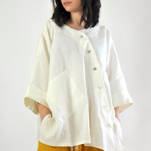 Linen Shirt, Women Shirt, Ivory Shirt, Linen Clothing, Plus Size Shirt, Long Sleeve Shirt, Summer Shirt, Asymmetric Shirt, Linen Tunic Shirt