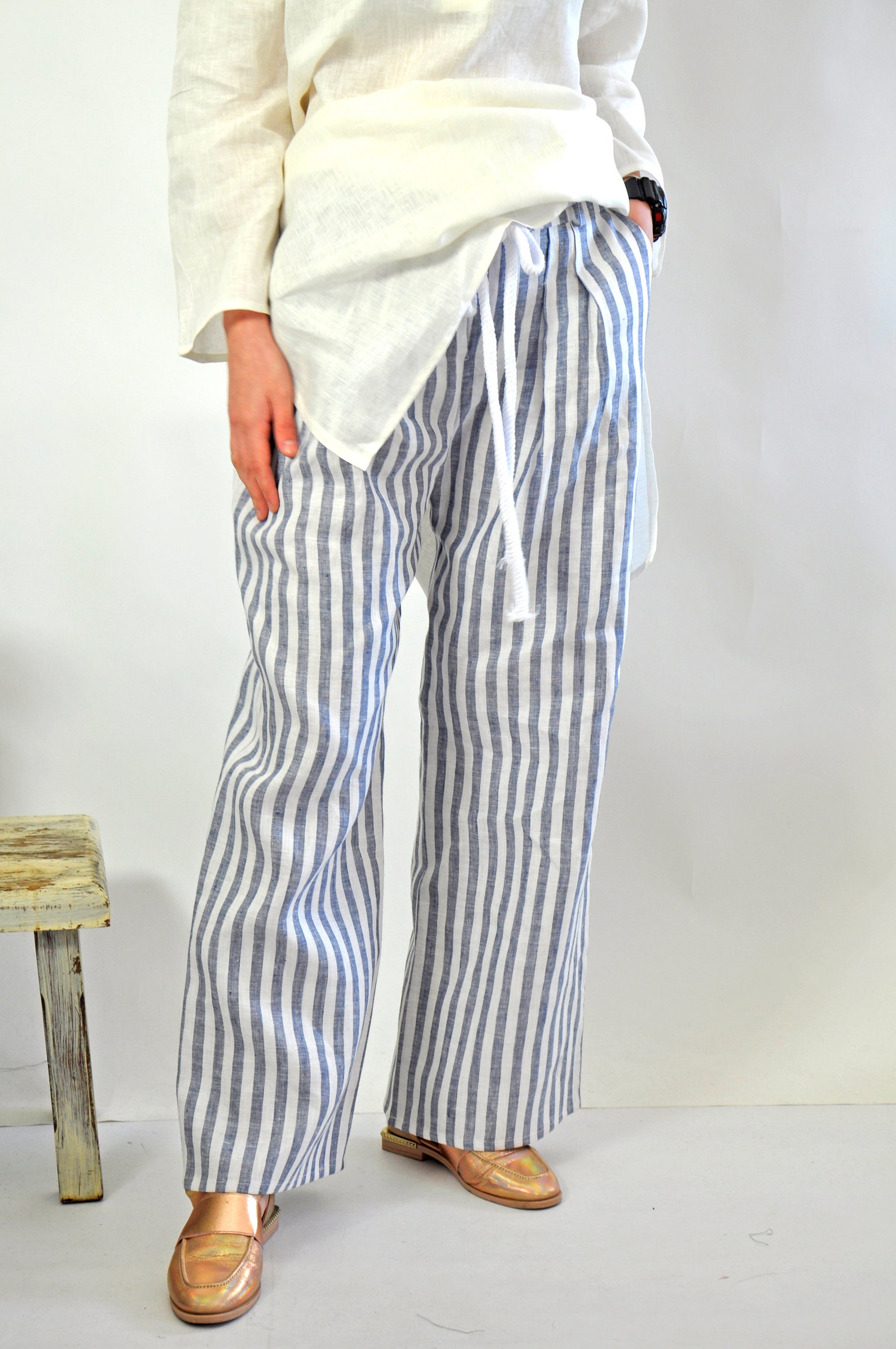 Pantalones de rayas de lino pantalones de lino pantalones de Etsy