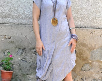 Dress For Women, Asymmetric Linen Dress, Gray Dress, Linen Clothing, Linen Summer Dress, Sleeveless Dress, Extravagant Dress, Midi Dress