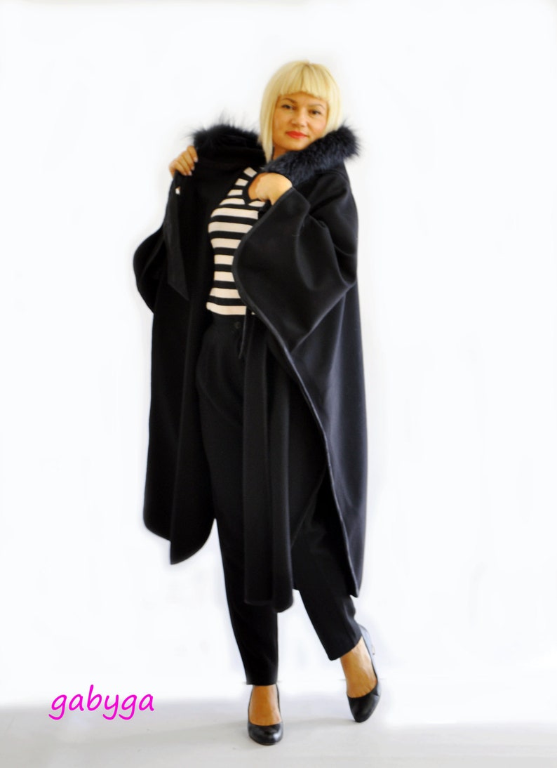 Black Wool Cape Wool Winter Coat Black Wool Coat Plus Size Etsy