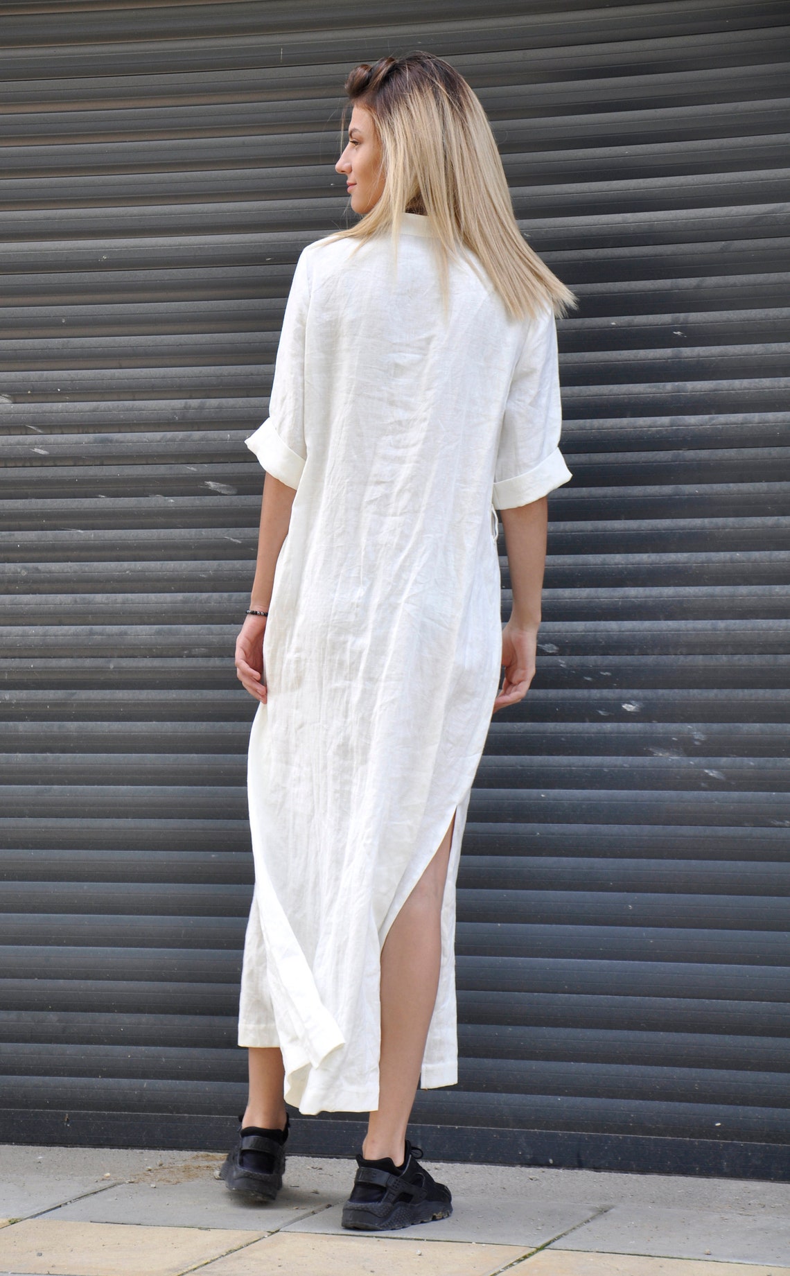 White Linen Dress White Shirt Dress Maxi Dress Linen Plus | Etsy