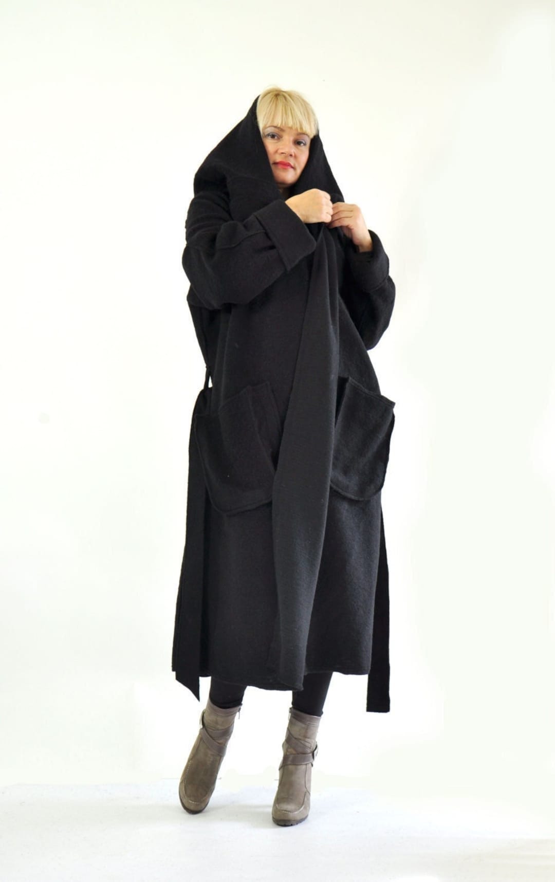 Wool Coat, Maxi Coat, Long Wool Coat, Plus Size Coat, Black Wool Coat, Oversize Clothing, Coat For Women, Black Hooded Coat, Warm Coat Hood