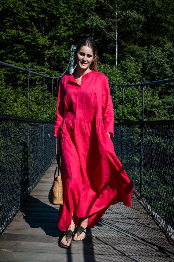 fitted lace wedding dress Women's Red Linen Dresses Monserrat main image 1