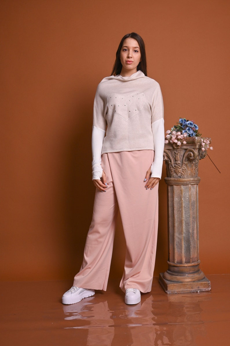 Blush Pink Pants For Women, Wide Leg Pants, Skirt Pants, Plus Size Clothing, Womens Loose Pants, Designer Pants, Oversized Pants,Pink Design image 2