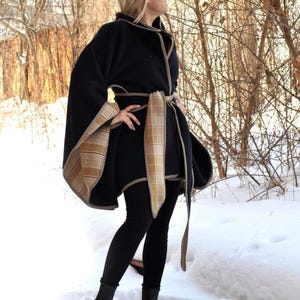 Handmade Wool Cape Coat, Winter Belted Cloak, Plus Size