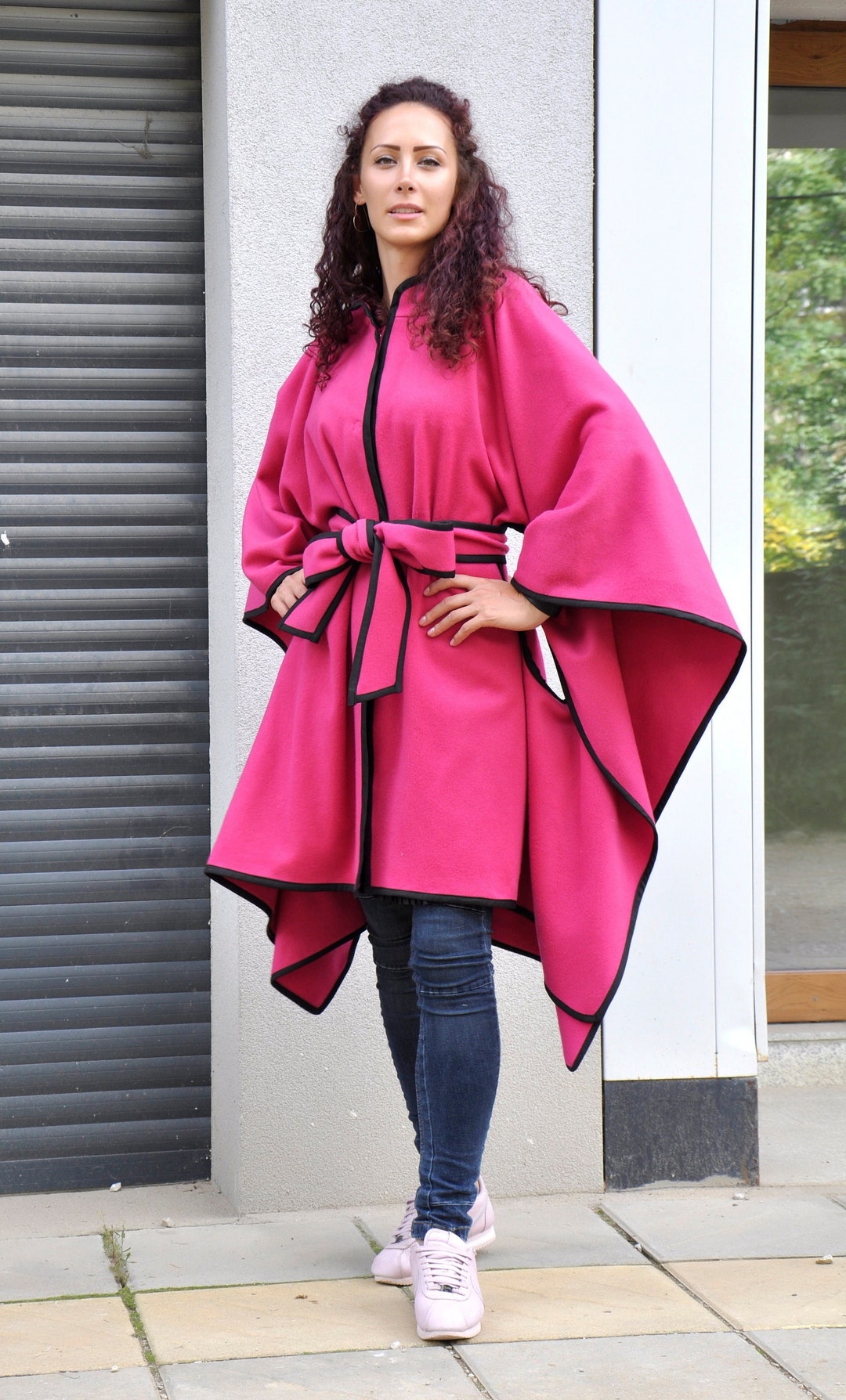 Handmade Item Pink Wool Coat Pink Cape Coat Japanese Aesthetic Kimono Robe Japanese Cape Vintage Style Cloak Harajuku Clothing Etsy Mexico