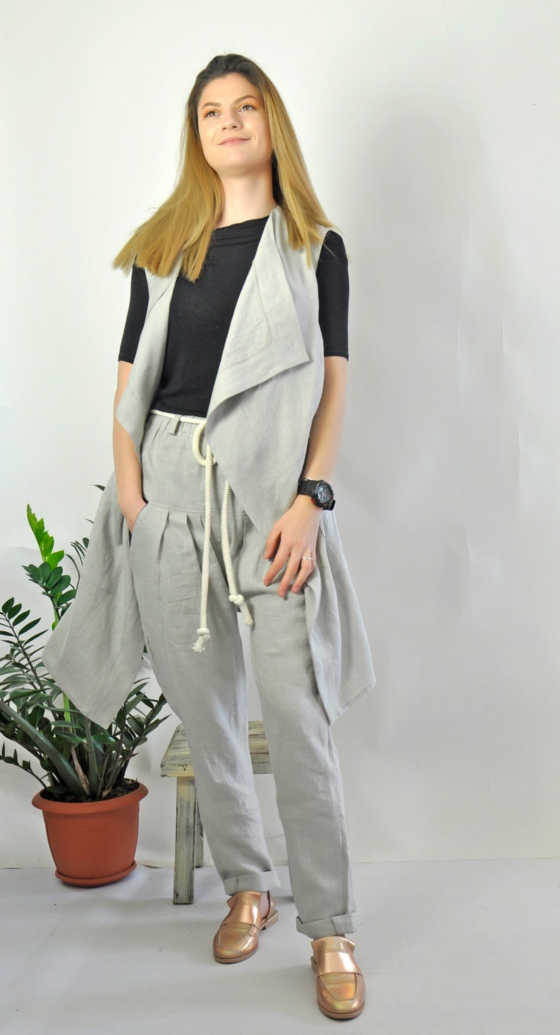 Casual Vest Chic Vest Modern Vest Women Vest Summer Vest Linen Vest Gray Vest Long Vest Ladies Vest Sleeveless Vest Linen Clothing